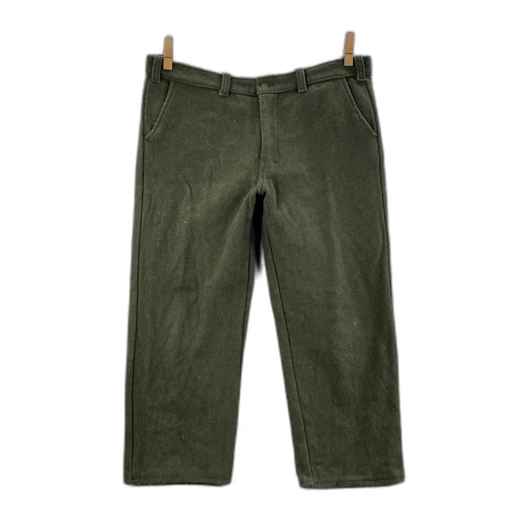 Vintage Wool Hunting Pants Mens 39x26* Green Outdoor Workwear Camp Uniform Retro